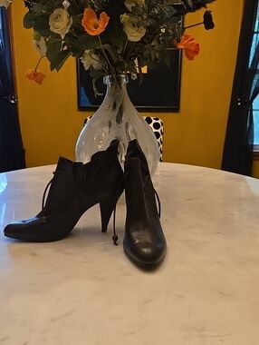 J Vincent Dark Brown Leather Ankle Booties with Stiletto Heel